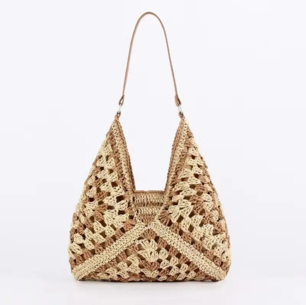 Woven Crochet Hobo Bag in Natural Beige